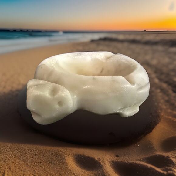 Vintage Mid Century Modern Elegant Marble Carved Turtle Ashtray Retro MCM - Picture 9 of 9